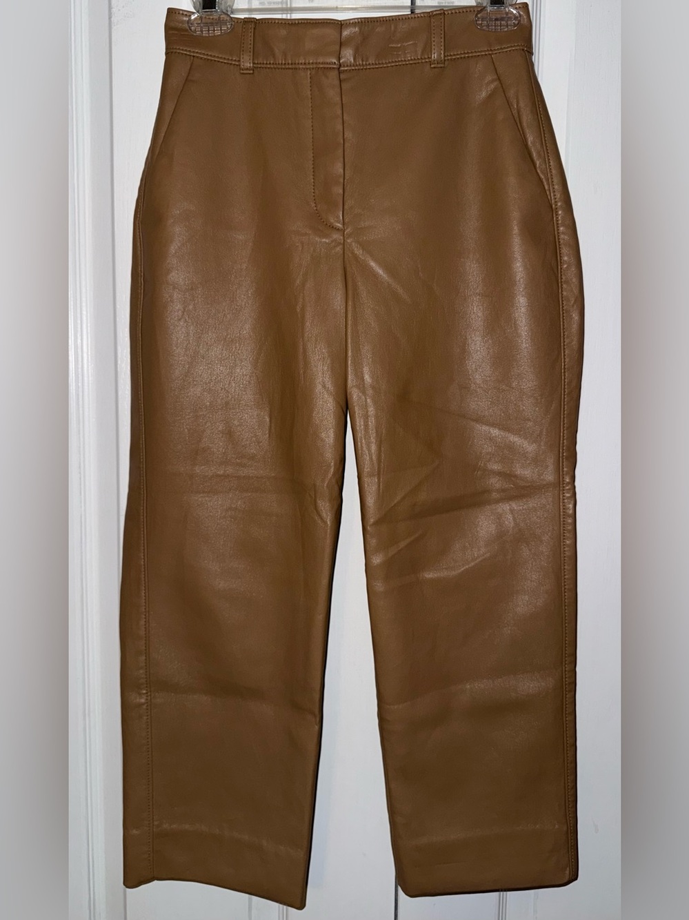 Aritzia Babaton Faux Leather Cropped Pants Camel Tan Brown Size 2 - Picture 2 of 14